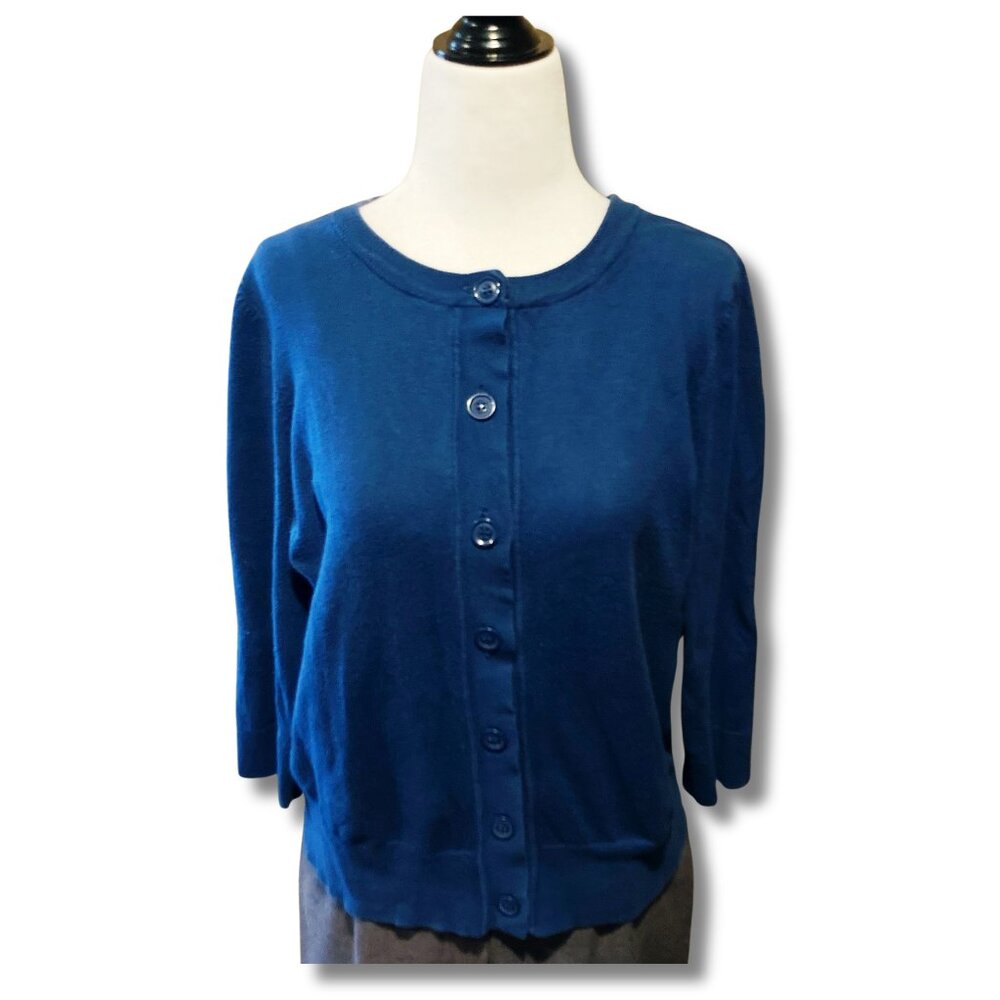 STYLUS Dark blue scoop neck thin knit cardigan ~ Pinup girl SMALL MEDIUM cardi